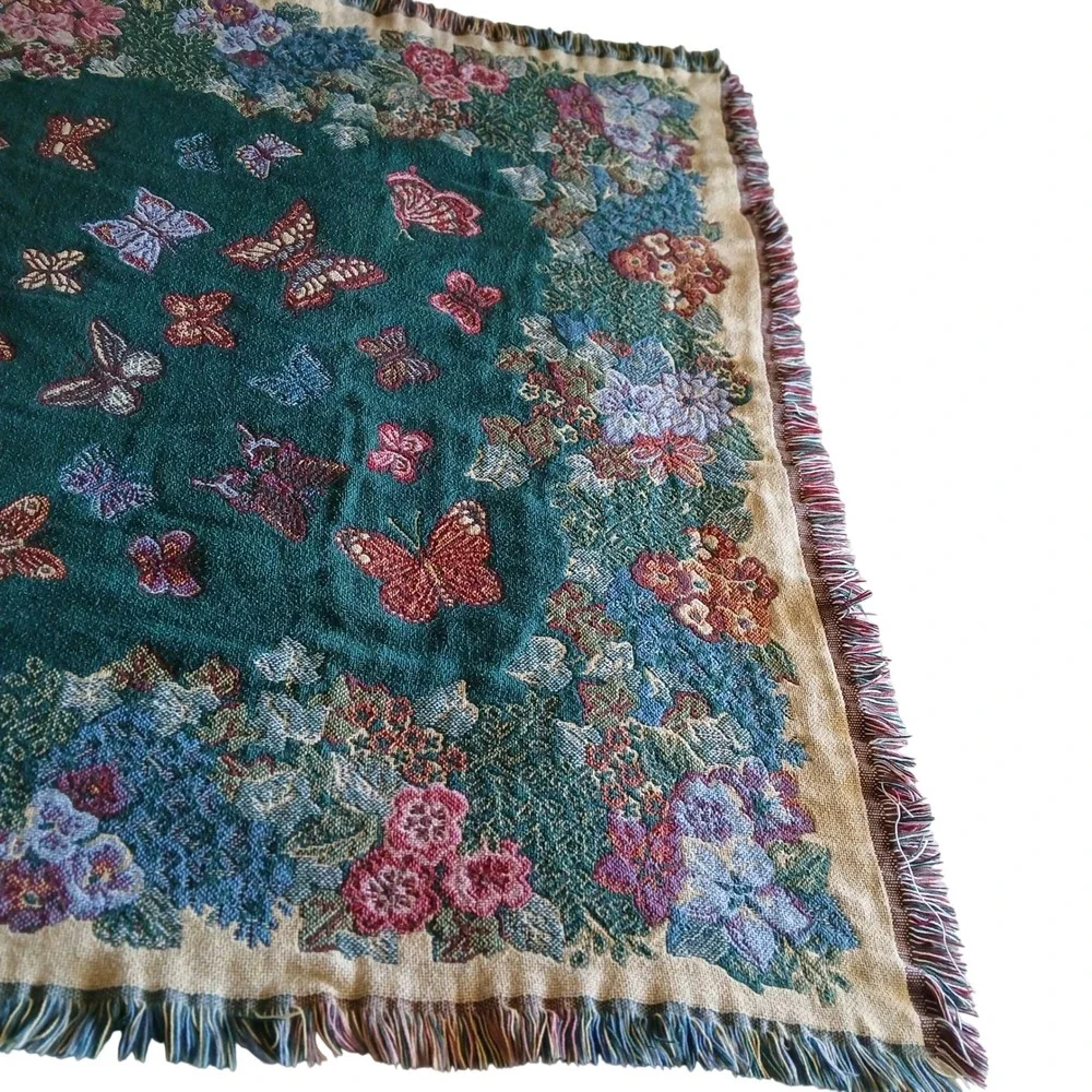 Bob Timberlake Butterfly Floral Tapestry Throw Blanket Cottagecore 64